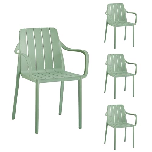 VORTIVO Gartenstühle 4er Set stapelbar - Hochwertige Outdoor-Stühle in Grün, wetterfest, UV-beständig, bis 200 kg – für Balkon, Terrasse & Esszimmer von VORTIVO