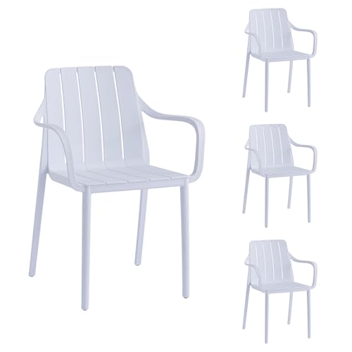 VORTIVO Gartenstühle 4er Set stapelbar - Hochwertige Outdoor-Stühle in Weiß, wetterfest, UV-beständig, bis 200 kg – für Balkon, Terrasse & Esszimmer von VORTIVO
