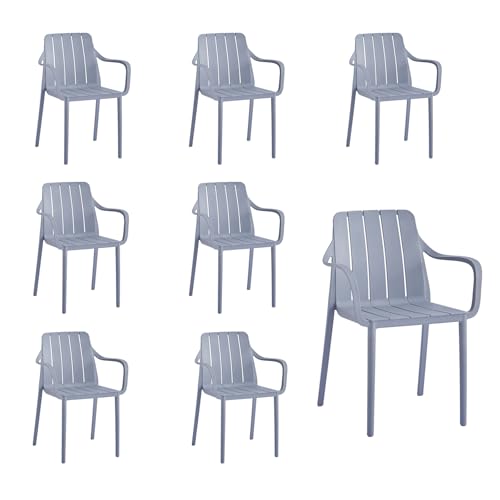 VORTIVO Gartenstühle 8er Set stapelbar - Hochwertige Outdoor-Stühle in Grau, wetterfest, UV-beständig, bis 200 kg – für Balkon, Terrasse & Esszimmer von VORTIVO
