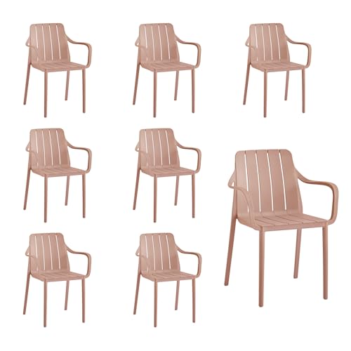 VORTIVO Gartenstühle 8er Set stapelbar - Hochwertige Outdoor-Stühle in Rosa, wetterfest, UV-beständig, bis 200 kg – für Balkon, Terrasse & Esszimmer von VORTIVO