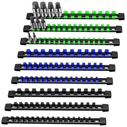 VORXEON 9PCS Socket Organizer Holder 1/4" Drive x 48 clips, 3/8" Drive x 45 clips, 1/2" Drive x 36 clips ABS Kunststoff Aufsteckschienen Set für Werkzeugkastenschublade von VORXEON