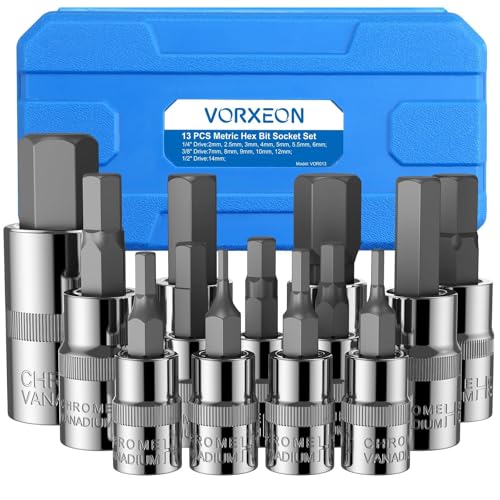 VORXEON Sechskant Steckschlüssel Set 13pcs steckschluesselsatz Metric 2-14mm Mechaniker Werkzeug Sechskant Satz S2 Alloy Steel 50BV30 für Drehmomentschlüssel Bohrer von VORXEON