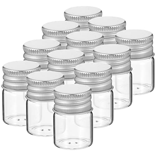 VOSAREA 12 Stücke Mini Glasflaschen 5ml, Weithals Glasfläschchen mit Aluminiumverschlüssen, Glasflaschen Deko Leere Flaschen zum Befüllen Gläser für Hochzeit Weihnachten von VOSAREA