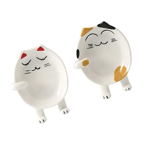 VOSAREA 2St Besteckhalter aus Keramik Löffelablage aus Porzellan japanischer Löffel Kitchen Utensil Holder ablage für küchenutensilien Topfdeckelhalter entzückende Katzenmusterverzierung von VOSAREA