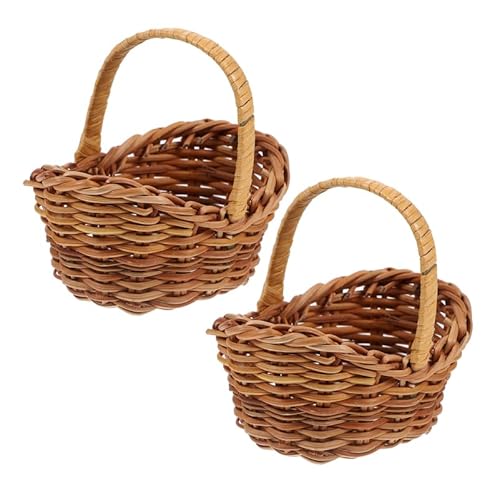 VOSAREA 2 Stück Mini Korb geflochten mit Henkel - 7,5 CM Miniatur Weidenkorb Mini Blumenkorb Rattan Korb geflochtener mit Griffen für Bauernhaus Hochzeit Party Favor von VOSAREA