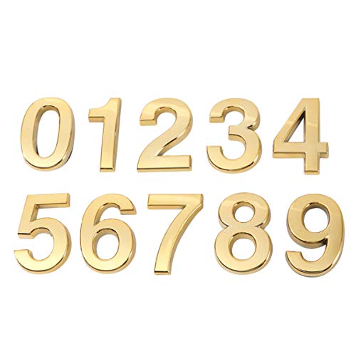 VOSAREA 10 Stücke Tür Zahlen, 3D 0-9 Hausnummer Aufkleber Selbstklebende Türnummer Golden Briefkasten Zahlen Adresse Haus Nummern für Haus Hotel Tür, 5cm von VOSAREA
