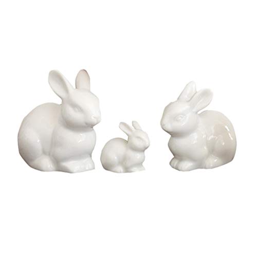 VOSAREA 3St. Kaninchen Figur Miniature Keramik Porzellan Hase Statue Osterhasen Figuren Tierfigur Dekofigur für Balkon Fee Garten Ornament Geburtstag Ostern Party Tischdekoration Weiß von VOSAREA