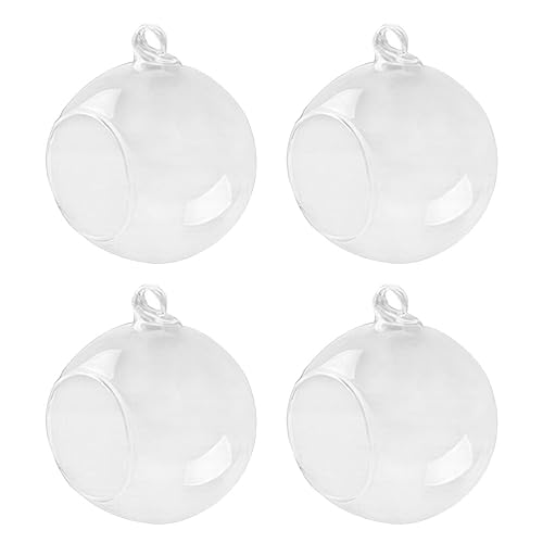 4 Stücke Teelichtglas Transparent Weihnachtskugeln Baumschmuck Christbaumkugeln Sukkulenten Vase Glasvase Weihnachtsanhänger Glaskugeln Teelichthalter zum Aufhängen von VOSAREA