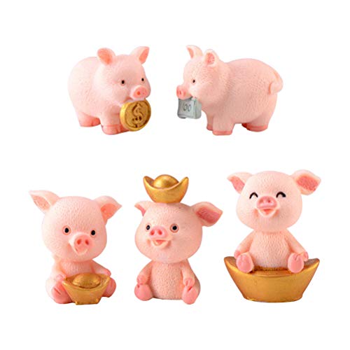 VOSAREA 5 Stück Harz Handwerk entzückende kleine Schweinefiguren Miniatur Glück Schwein Mikro-Landschaft Geschenke Kreative Dekoration Möbel Statue Ornamente (zufällige Farbe) von VOSAREA