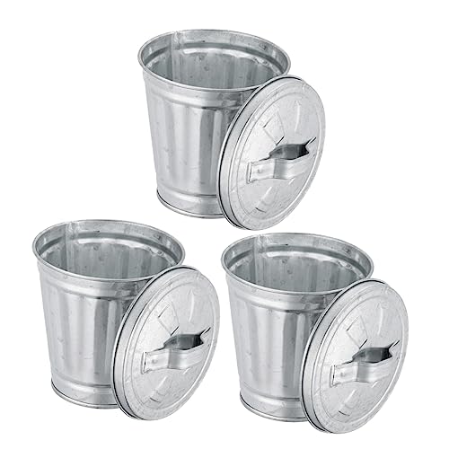 VOSAREA Entzückender Abfalleimer mit Deckel, Mini-Metall-Mülleimer mit Deckel, kompaktes Design für Zuhause, Büro, Schreibtisch, multifunktionale Aufbewahrungshalterkonstruktion, 3 Stück von VOSAREA
