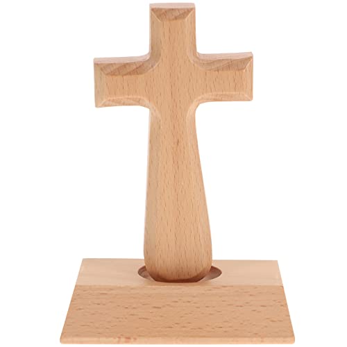 VOSAREA Holz Kreuze Deko Stehendes Kreuz aus Holz Christliches Katholisches Kruzifix Kreuz Figur Ornamenten, 14,5x10x5,5 cm von VOSAREA