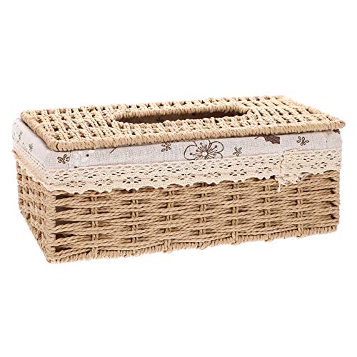 VOSAREA Kasten Pappschachtel Gesichtstuchbox Bad Serviette Veranstalter Tissue Organizer Box Retro Tissue Box Halter Desktop-serviettenetui Seetang Rattan Büro Servietten-Set von VOSAREA