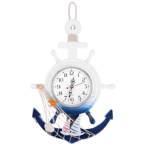 VOSAREA Maritime Holz Anker Wanduhr mit Segelboot Vintage Rustikale Nautische Meer Wandkunst Ornament Steuerrad Quarzuhr für Kinder Wohnzimmer Schlafzimmer Wandhänger Dekoration von VOSAREA