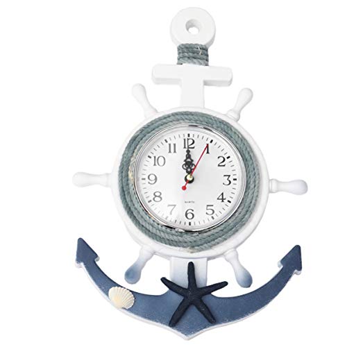 VOSAREA Maritime Holz Anker Wanduhr mit Stern Vintage Rustikale Nautische Meer Wandkunst Ornament Steuerrad Quarzuhr für Kinder Wohnzimmer Schlafzimmer Wandhänger Dekoration von VOSAREA