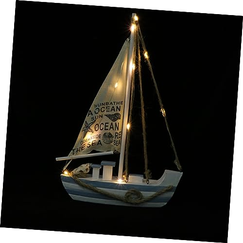 VOSAREA Mediterranes LED Segelboot Dekorationsmodell aus Holz Stilvolle Tischdeko für Schlafzimmer Wohnzimmer und Büro ohne Batterie für Freunde von VOSAREA