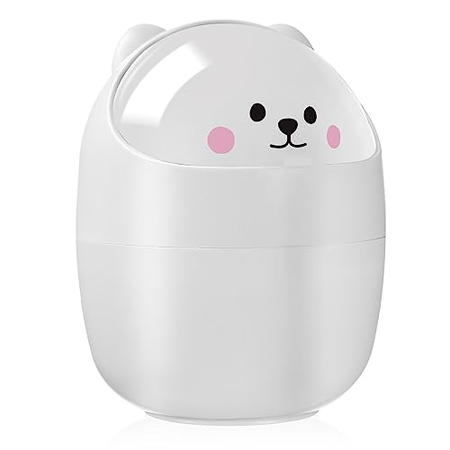 VOSAREA Mini Tisch Mülleimer mit Deckel Cartoon Arbeitsplatte Müll Bin Schreibtisch Papierkorb Kinder Mülleimer für Home Office Weiß von VOSAREA