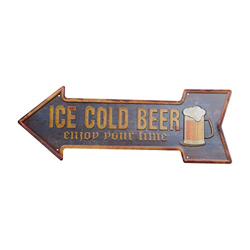 VOSAREA Retro Pfeil Schild Ice Cold Beer Türschild Dekoschild Hinweisschild Blechschild Vintage Wandschild Werbeschild für Kaffee Bar Pub Restaurant von VOSAREA