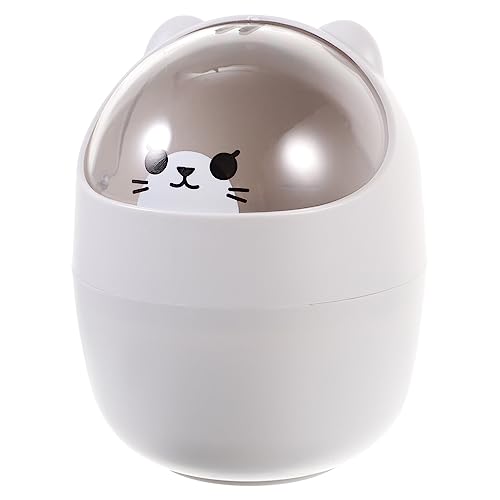 VOSAREA Mini Mülleimer mit Deckel, Tisch Mülleimer, Cartoon Katzen Büro Tischmülleimer mit Deckel, Schreibtisch Papierkorb Mini Mülleimer für Büro Wohnzimmer, Grau von VOSAREA