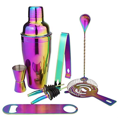 Vosarea Barzubehör DIY-Kits Set Edelstahl Bunte Beschichtung Shaker Messbecher Flaschengie?düse Eissieb Bar L?ffel Eiszange Kit Barzubeh?r für Restaurant 750ML 8St. Flaschenmixer-Shaker von VOSAREA