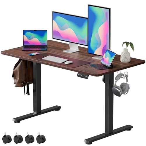 VOSATRON Elektrisch Höhenverstellbarer Schreibtisch 120x60cm Schreibtisch Höhenverstellbar mit Memory-Steuerung und Anti-Kollision Technologie, Rollen, Spleißbrett, Schwarz Rahmen/Mahagoni Tischplatte von VOSATRON
