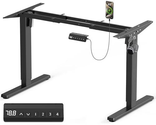 VOSATRON Höhenverstellbarer Schreibtisch Elektrisch Tischgestell mit 2 Starken Motoren, Höhenverstellbar Schreibtisch Gestell mit USB-C-Anschluss, Antikollisionsfunktio und Memory-Steuerung, Schwarz von VOSATRON