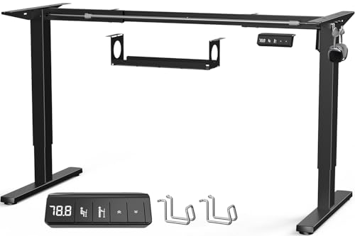 VOSATRON Höhenverstellbarer Schreibtisch Gestell mit Kabelwanne, Tischgestell Höhenverstellbar elektrisch mit starken Motor, Memory Controller und Kollisionschutz Funktion(Schwarz) von VOSATRON