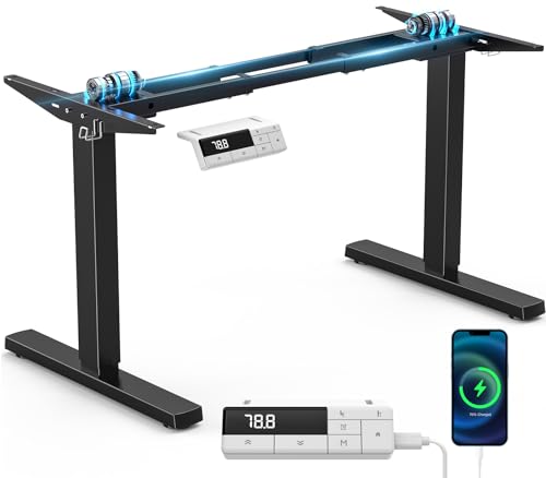 VOSATRON höhenverstellbarer Schreibtisch Gestell mit 2 starken Motoren, 3 Memory-Steuerung & Sitz-Steh-Erinnerungs, Kollisionschutz Funktion, Super Belastung 150KG, USB-C-Anschluss, 2 Haken, Schwarz von VOSATRON