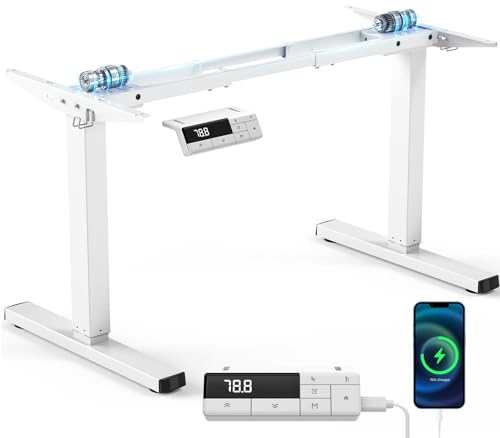 VOSATRON höhenverstellbarer Schreibtisch Gestell mit 2 starken Motoren, 3 Memory-Steuerung & Sitz-Steh-Erinnerungs, Kollisionschutz Funktion, Super Belastung 150KG, USB-C-Anschluss, 2 Haken, Weiß von VOSATRON