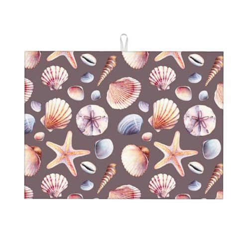 Abtropfmatte, Mikrofaser, große Abtropfmatte für Küchentheke, super saugfähig, Abtropfmatte, Muschel-Seesternmuschel-Abtropfmatte, 45,7 x 61 cm, leicht zu reinigen von VOSERY