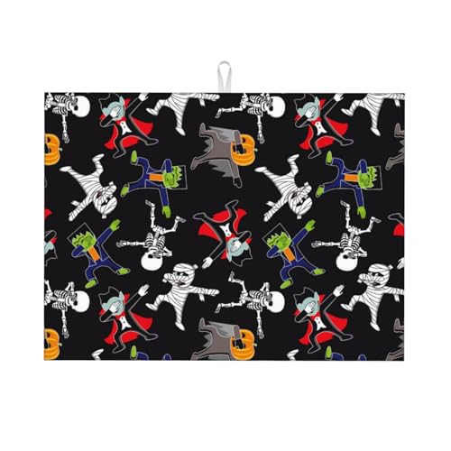 Abtropfmatte, Mikrofaser, große Abtropfmatte für Küchentheke, super saugfähig, Abtropfmatte, Zombie-Mumien-Skelett-Abtropfmatte, 45,7 x 61 cm, leicht zu reinigen von VOSERY