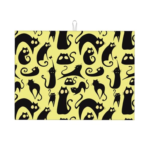 Abtropfmatte, Mikrofaser, große Abtropfmatte für Küchentheke, super saugfähig, Abtropfmatte, abstrakte niedliche Katze, schwarz, 45,7 x 61 cm, leicht zu reinigen Abtropfmatte, Mikrofaser, große Abtropfmatte für Küchentheke, super saugfähig, Abtropfmatte, abstrakte niedliche Katze, schwarz, 45,7 x 61 cm, leicht zu reinigen von VOSERY
