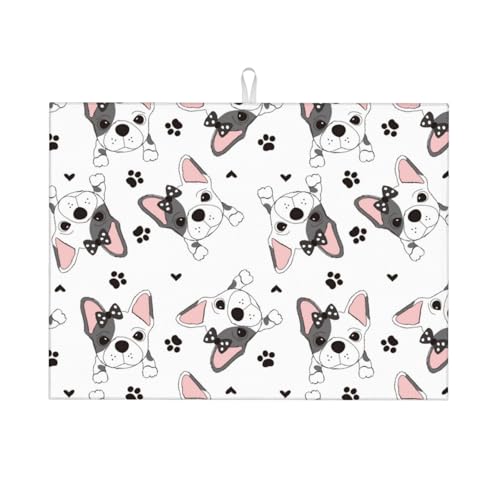 Abtropfmatte, Mikrofaser, große Abtropfmatte für Küchentheke, super saugfähig, Abtropfmatte, niedliche französische Bulldogge mit Schleife, 45,7 x 61 cm, leicht zu reinigen von VOSERY