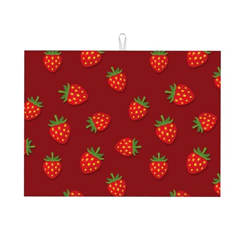 Abtropfmatte, Mikrofaser, große Abtropfmatte für Küchentheke, super saugfähig, Abtropfmatte, niedliche rote Erdbeere, 45,7 x 61 cm, leicht zu reinigen von VOSERY