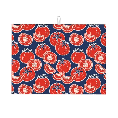 Abtropfmatte, Mikrofaser, große Abtropfmatte für Küchentheke, super saugfähig, Abtropfmatte, niedliche rote Tomatenblau, 45,7 x 61 cm, leicht zu reinigen Abtropfmatte, Mikrofaser, große Abtropfmatte für Küchentheke, super saugfähig, Abtropfmatte, niedliche rote Tomatenblau, 45,7 x 61 cm, leicht zu reinigen von VOSERY