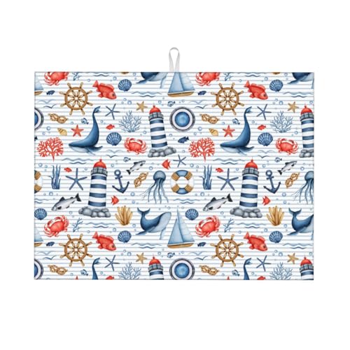 Abtropfmatte, Mikrofaser, große Abtropfmatte für Küchentheke, super saugfähig, Aquarell, nautische Abtropfmatte, 45,7 x 61 cm, leicht zu reinigen von VOSERY
