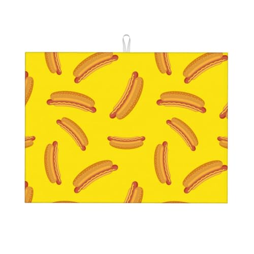 Abtropfmatte, Mikrofaser, große Abtropfmatte für Küchentheke, super saugfähig, Cartoon-Hot Dog-Druck, gelbe Abtropfmatte, 45,7 x 61 cm, leicht zu reinigen von VOSERY