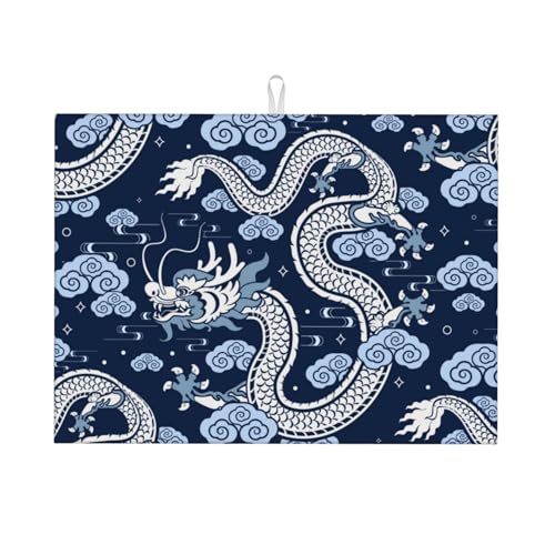 Abtropfmatte, Mikrofaser, große Abtropfmatte für Küchentheke, super saugfähig, Drachenmuster, 1 Abtropfmatte, 45,7 x 61 cm, leicht zu reinigen von VOSERY