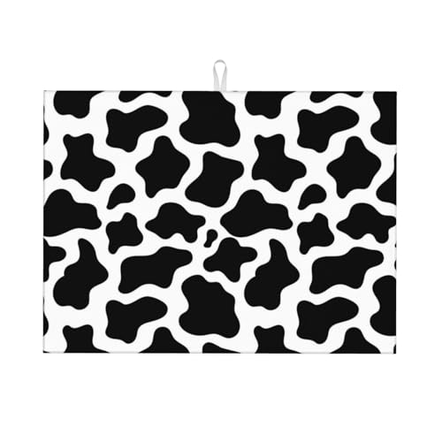 Abtropfmatte, Mikrofaser, große Abtropfmatte für Küchentheke, super saugfähig, Kuhdruck, schwarz-weiß, 45,7 x 61 cm, leicht zu reinigen von VOSERY
