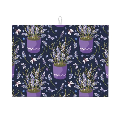 Abtropfmatte, Mikrofaser, große Abtropfmatte für Küchentheke, super saugfähig, Lavendelblumen, Blumentopf, Abtropfmatte, 45,7 x 61 cm, leicht zu reinigen von VOSERY