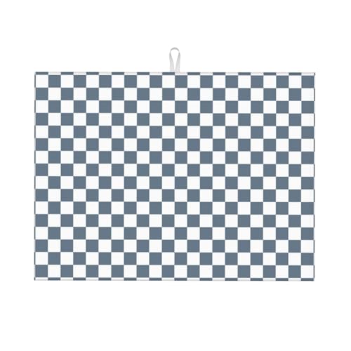 Abtropfmatte, Mikrofaser, große Abtropfmatte für Küchentheke, super saugfähig, grau-weiß, quadratisch, kariert, 45,7 x 61 cm, leicht zu reinigen von VOSERY