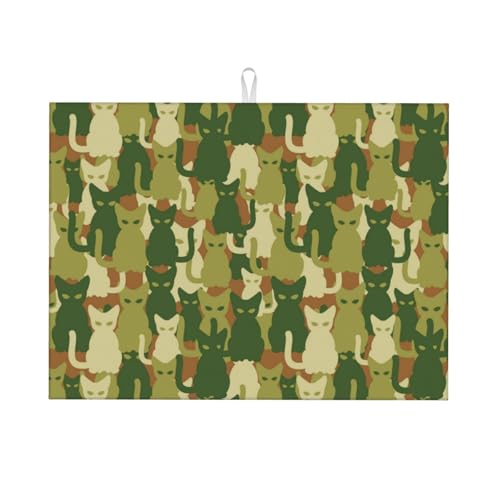Abtropfmatte, Mikrofaser, große Abtropfmatte für Küchentheke, super saugfähig, grüne Katze, Camouflage, Abtropfmatte, 45,7 x 61 cm, leicht zu reinigen von VOSERY