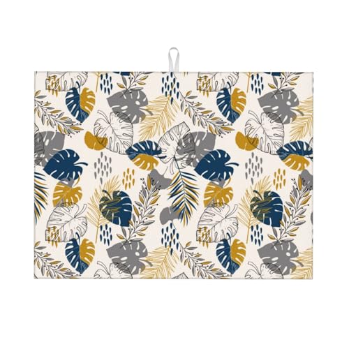 Abtropfmatte, Mikrofaser, große Abtropfmatte für Küchentheke, super saugfähig, hawaiianischer Stil, goldfarbene Blätter, Abtropfmatte, 45,7 x 61 cm, leicht zu reinigen von VOSERY