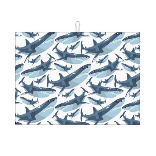 Abtropfmatte, Mikrofaser, große Abtropfmatte für Küchentheke, super saugfähig, lustig, coole Hai-Abtropfmatte, 45,7 x 61 cm, leicht zu reinigen von VOSERY