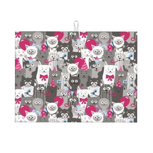 Abtropfmatte, Mikrofaser, große Abtropfmatte für Küchentheke, super saugfähig, lustige Cartoon-Katze, grau, 45,7 x 61 cm, leicht zu reinigen Abtropfmatte, Mikrofaser, große Abtropfmatte für Küchentheke, super saugfähig, lustige Cartoon-Katze, grau, 45,7 x 61 cm, leicht zu reinigen von VOSERY