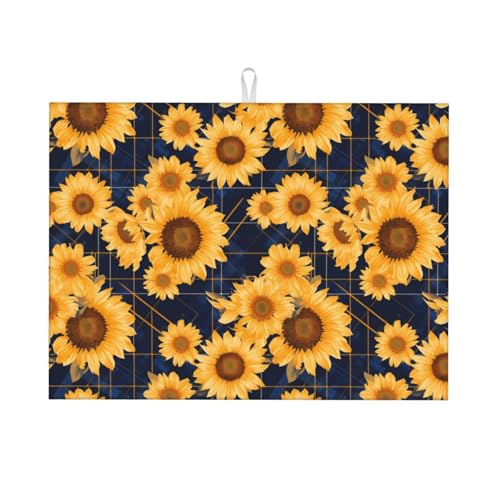 Abtropfmatte, Mikrofaser, große Abtropfmatte für Küchentheke, super saugfähig, marineblau, kariert, Sonnenblumen-Abtropfmatte, 45,7 x 61 cm, leicht zu reinigen von VOSERY