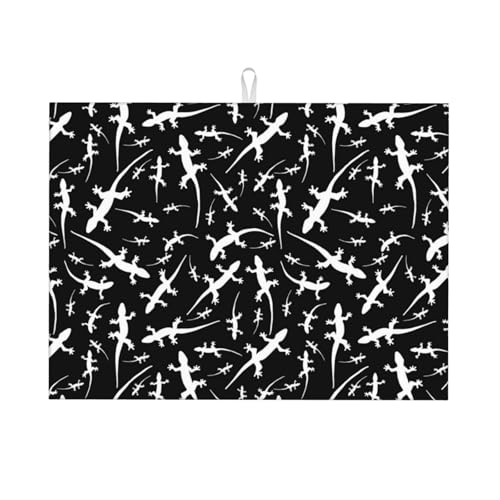 Abtropfmatte, Mikrofaser, große Abtropfmatte für Küchentheke, super saugfähig, niedlicher Gecko, Eidechse, weiß, schwarz, 45,7 x 61 cm, leicht zu reinigen von VOSERY