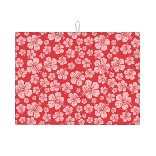 Abtropfmatte, Mikrofaser, große Abtropfmatte für Küchentheke, super saugfähig, rote Hibiskusblüte, Abtropfmatte, 45,7 x 61 cm, leicht zu reinigen von VOSERY