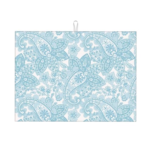 Abtropfmatte, Mikrofaser, große Abtropfmatte für Küchentheke, super saugfähig, weiß, hellblau, Paisleymatte, 45,7 x 61 cm, leicht zu reinigen von VOSERY