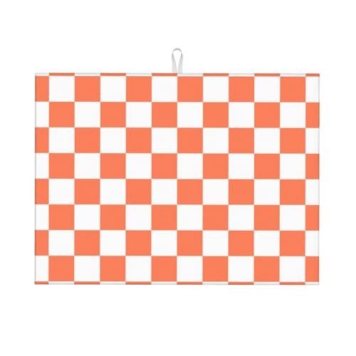Abtropfmatte, Mikrofaser, große Abtropfmatte für Küchentheke, super saugfähig, weiß orange Quadrate, Schachbrett, 45,7 x 61 cm, leicht zu reinigen von VOSERY