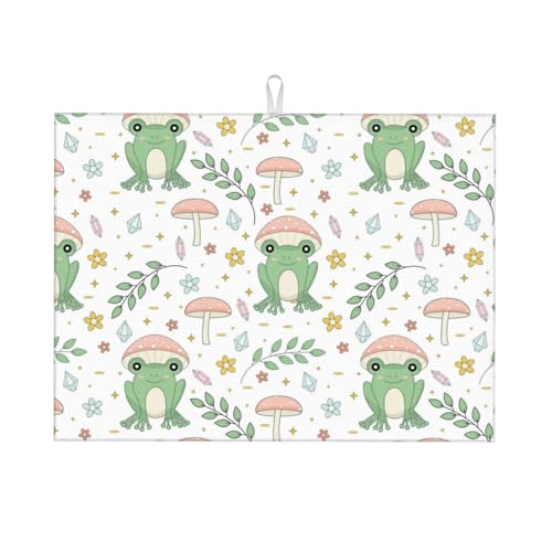 Abtropfmatte, Mikrofaser, große Abtropfmatte für Küchentheke, super saugfähige Abtropfmatte, Frosch und Pilze, 45,7 x 61 cm, leicht zu reinigen von VOSERY